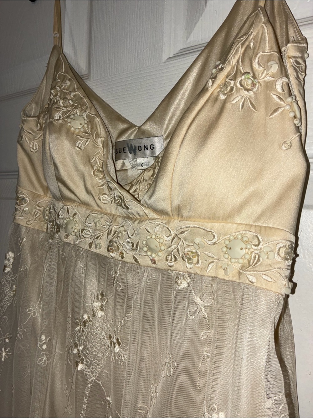 Sue Wong Embellished Champagne Mesh Embroidered Slip Dress - Picture 13 of 13